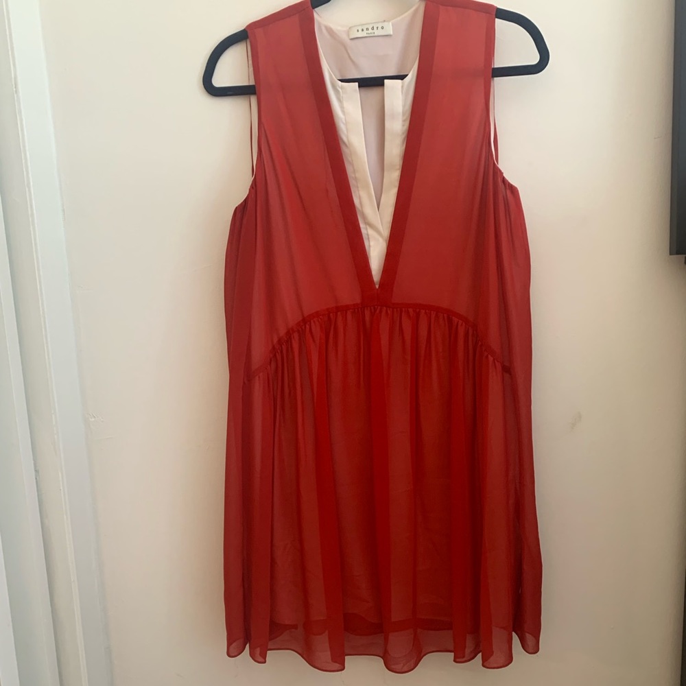 Sandro Sheer Red Dress with White Lining